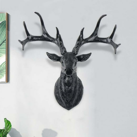 HmNPlay 3D Stag Head Wall Sculpture, Resin Deer Head Wall Mount, Faux Taxidermy Animal Head Statue, Modern Rustic Home Decor, Living Room Wall Art