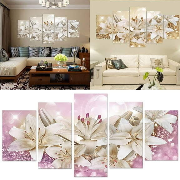 HmNPlay 5-Piece Canvas Wall Art - Beautiful Flower Paintings, Home Sweet Home Decor, High-Quality Prints for Living Room, Bedroom, No Wood Frame, Sizes:20x30cm(2),20x40cm(2),20x50cm(1)