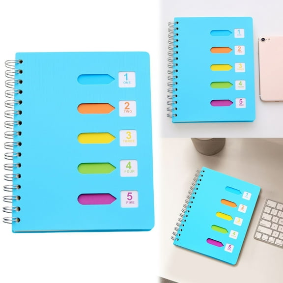 HmNPlay 5 Subject Spiral Notebook with Dividers Plastic Hardcover Multi Subject Organizer for Work Projects Professional Business Journal Meeting Notes Tabs Twin Wire Bound