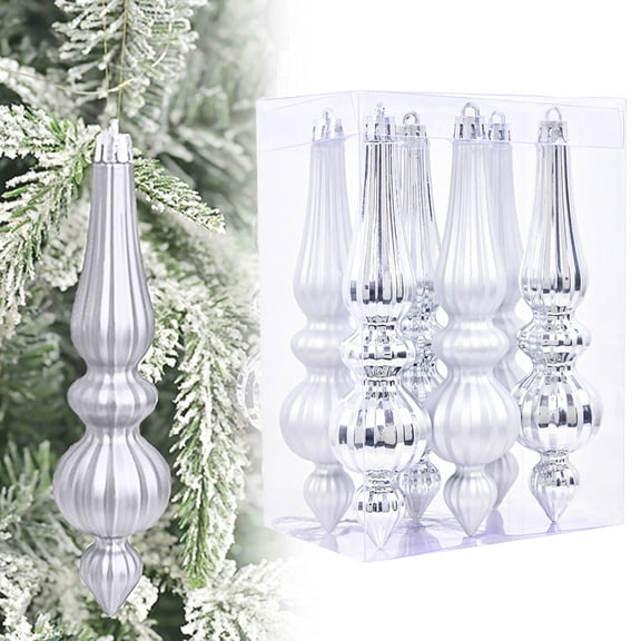 HmNPlay 6-Pack Plastic Finial Drop Ornaments for Christmas Tree Elegant Holiday Decor Icicle Cone Shape 6.69 Inch Long Xmas Hanging Pendants