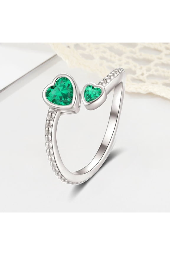 Adjustable Birthstone Rings for Women Open Heart Promise Ring Jewelry Valentine's Day Birthday Anniversary Gifts for Daughter Teen Wife