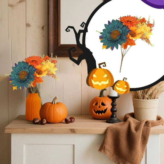 HmNPlay Artificial Fall Sunflower Bouquet with Pumpkins for Thanksgiving Halloween Table Centerpiece Decor Indoor Farmhouse, 1 Pack