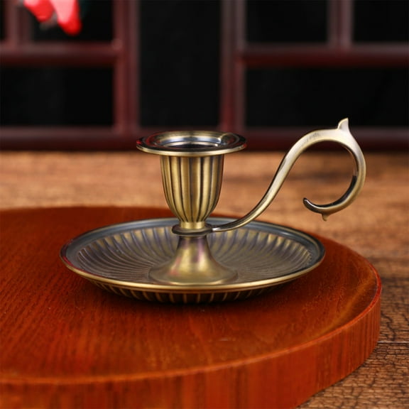 HmNPlay Bronze Candlestick Holder with Handle European Style Taper Candle Holders for Wedding Home Decor Fireplace Mantel Christmas Table Centerpiece Elegant Chamberstick