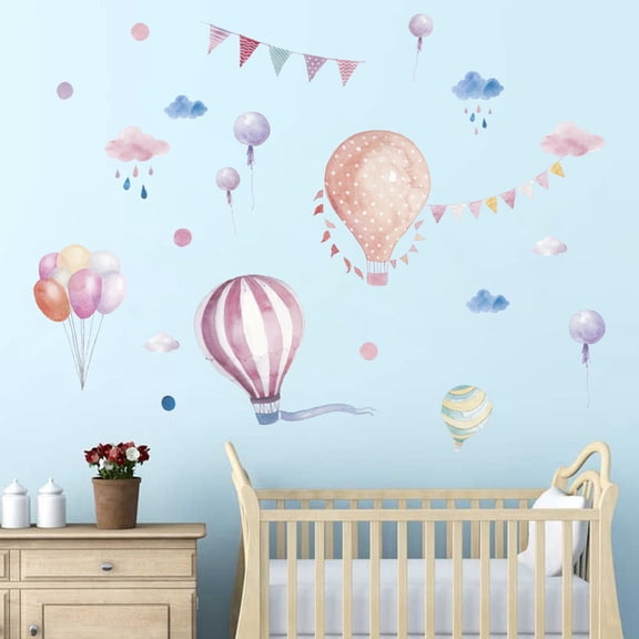 HmNPlay Cartoon Hot Air Balloon Wall Sticker Removable Art Decals Waterproof Mural Home Decoration for Bedroom Living Room Office