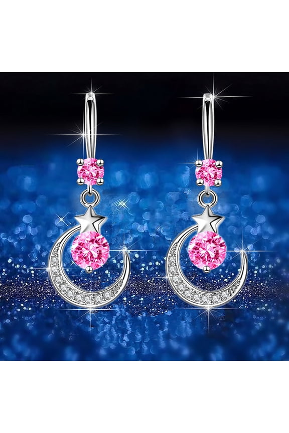 Celestial Star and Moon Dangle Earrings Crystal Diamond Studded Drop Jewelry Elegant Fashion Accessories Romantic Valentine's Day Birthday Anniversary Gift for Women Wife Mom