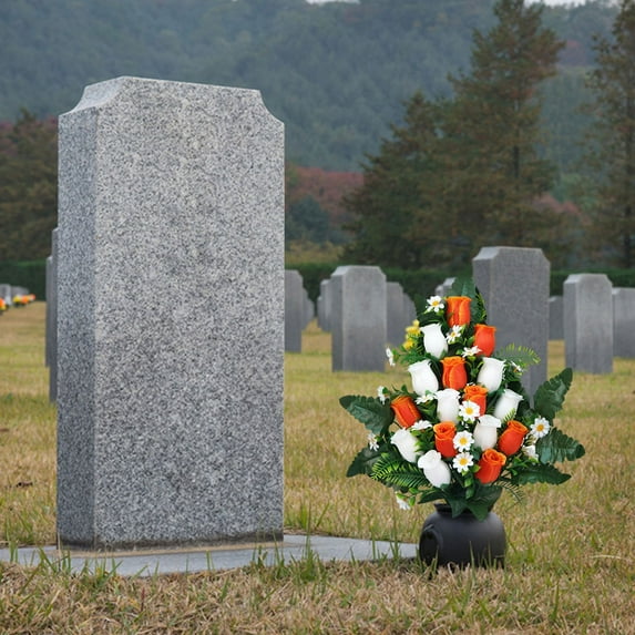 HmNPlay Cemetery Flowers For Grave,Flowers For Gravesites Artificial,Cemetery Flowers Artificial Cemetery Flowers For – Realistic Rose Memorial Flowers With Vase For Decorations