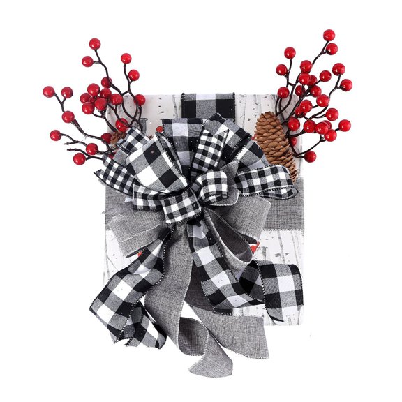 HmNPlay Christmas Tree Topper Bow Rustic Farmhouse Holiday Decoration Snowflake Design for Home Party Indoor Outdoor Xmas Wreath Decor