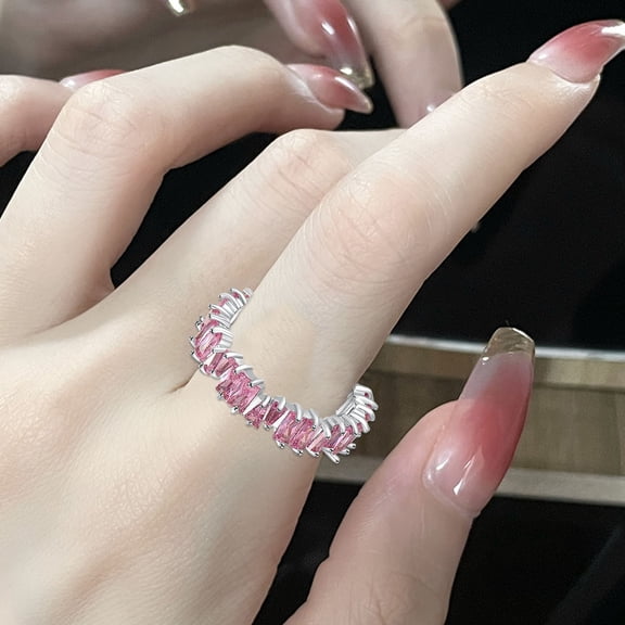 HmNPlay Cubic Zirconia Rainbow Ring Multi Color Gemstone Band Irregular Crystal Statement Jewelry Womens Promise Rings Fashion Gift for Wife Mom Anniversary Birthday Party Daily Wear