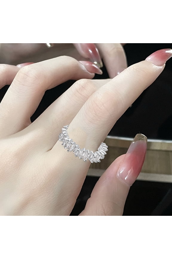 Cubic Zirconia Rainbow Ring Multi Color Gemstone Band Irregular Crystal Statement Jewelry Womens Promise Rings Fashion Gift for Wife Mom Anniversary Birthday Party Daily Wear