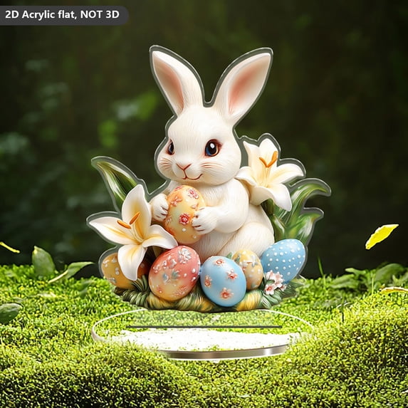 HmNPlay Easter Bunny Egg 3D Acrylic Desktop Ornament - Kids Safe Home Decor with Non Slip Base, Spring Tabletop Display for Gift Basket & Holiday Decorating (Ready to Gift)