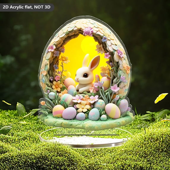 HmNPlay Easter Bunny Egg 3D Acrylic Desktop Ornament - Kids Safe Home Decor with Non Slip Base, Spring Tabletop Display for Gift Basket & Holiday Decorating (Ready to Gift)