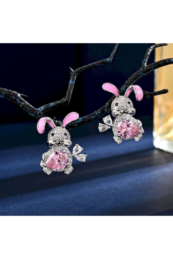 Easter Earrings Bunny Carrot Studs Cute Cubic Zirconia Animal Jewelry Holiday Gift for Women