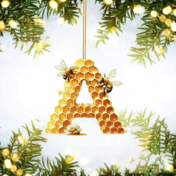 HmNPlay Festive Bee Acrylic Charm Pendant - Santa Ornament with Lanyard, Cartoon 2D Decor for Christmas Tree Gifts, Lightweight Home Decor Accessories