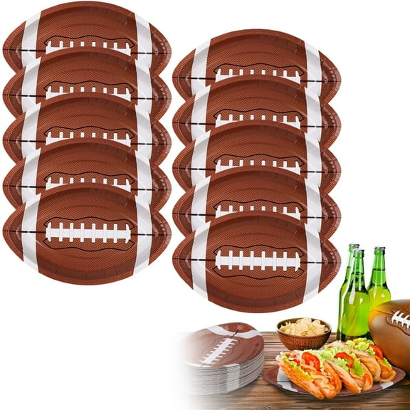 HmNPlay Football Shaped Disposable Paper Plates 10 Pack Heavy-Duty Game Day Snack Dessert Trays for Sports Birthday Party Decoration