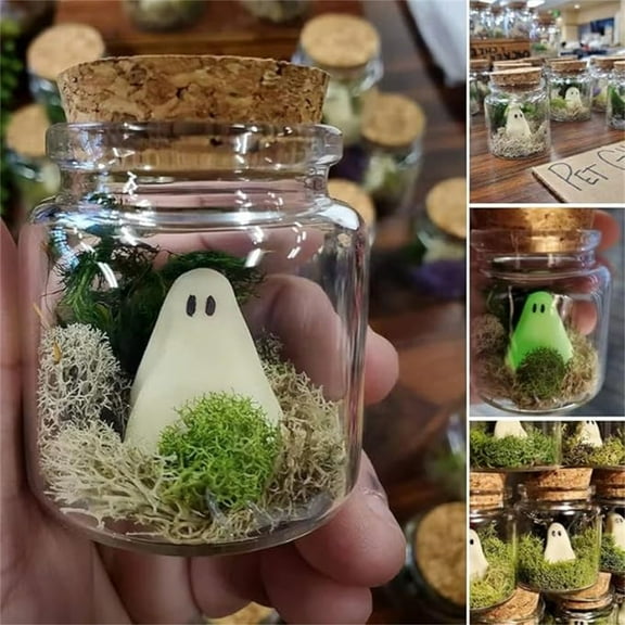 HmNPlay Glowing Ghost in a Bottle - Adopt a Mysterious Pet, Floating Spirit Jar with Luck Aura, Desktop Ornament for Home Office Decor