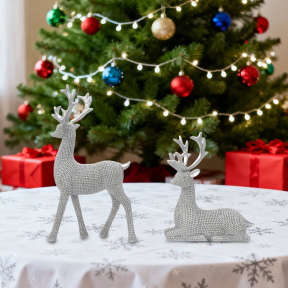 HmNPlay Gold Silver Christmas Reindeer Figurine Tabletop Ornament Set of 2 Luxury Pearl Resin Holiday Desk Mantle Decor Gift