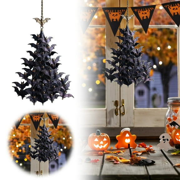 HmNPlay Gothic Bat Swarm Tree Ornament Acrylic Hanging Decor for Halloween Christmas, Spooky Flying Bats Home Yard Decoration, Indoor Outdoor Window Decor