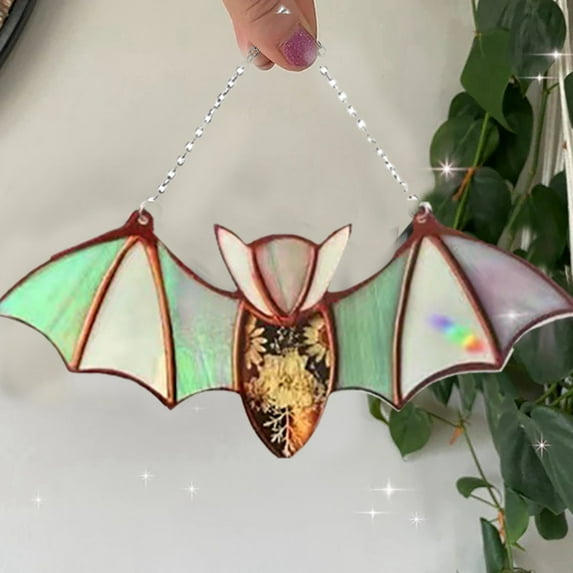 HmNPlay Halloween Bat Decorations Acrylic Suncatcher - Colorful Window Hanging Wall Art for Home, Festival Party Supplies, 1pc Spooky Bat Ornament