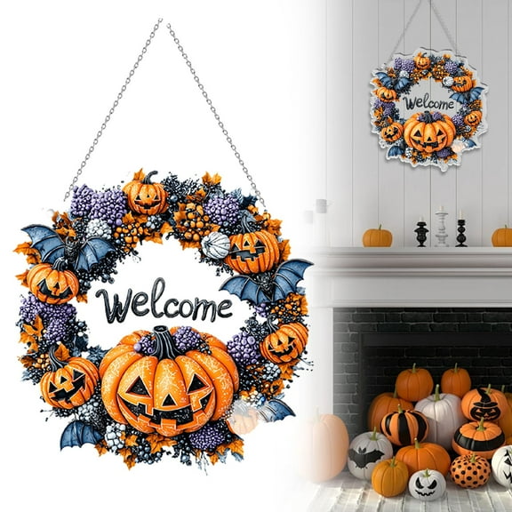 HmNPlay Halloween Bat Pumpkin Acrylic Hanging Decor Outdoor Indoor 2D Silhouette Window Porch Decoration with Pre-Drilled Holes for Home Party Holiday Spooky Atmosphere