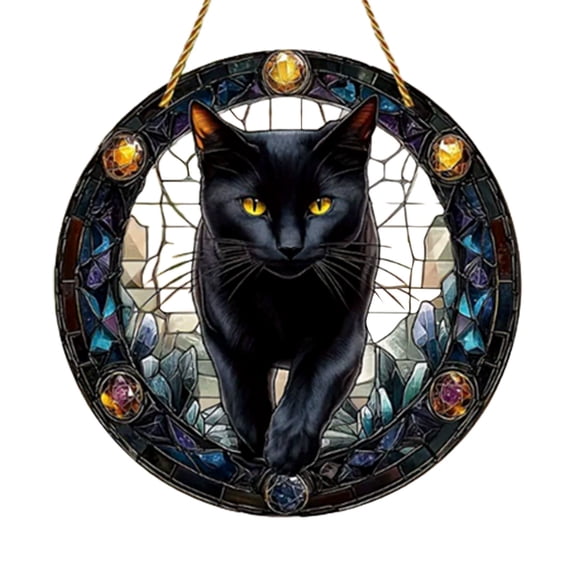 HmNPlay Handmade Black Cat Acrylic Suncatcher Window Hangings Charm Cat Lovers Decor Pendant