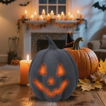 HmNPlay Handmade Resin Jack O' Lantern Halloween Decoration Light Up Pumpkin Fall Decor Indoor Outdoor Tabletop Porch Mantel Display Cozy Glow Black Ornament