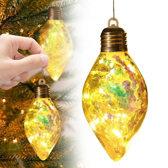 HmNPlay LED Christmas Ornament Clear Light Bulb Pendant for Xmas Tree Decoration, Acrylic Bauble Sphere Hanging Accent