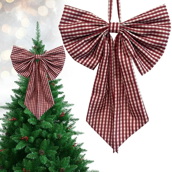 HmNPlay Large Christmas Velvet Wreath Bow Front Door Hanger 13.78x9.84 Inch Burgundy Holiday Decoration Ornament for Xmas Indoor Outdoor Window Wall Home Decor 1 Pack