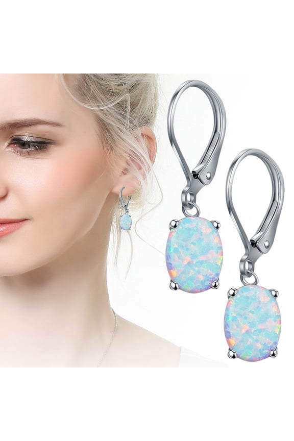 Leverback Opal Dangle Earrings Teardrop Jewelry Valentine's Day Gifts for Women Wife Mom Romantic Anniversary Birthday Present Hypoallergenic Drop