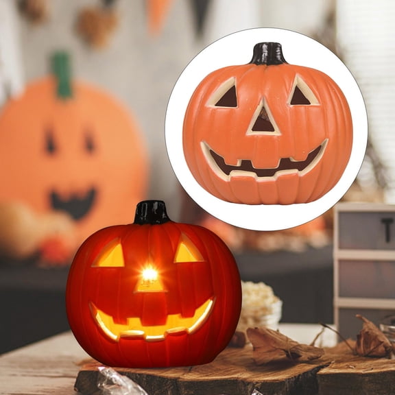 HmNPlay Light Up Jack O Lantern Halloween Decorations 8 Inch Large Plastic Pumpkin Light for Indoor Outdoor Porch Table Centerpiece Funny Halloween Decor