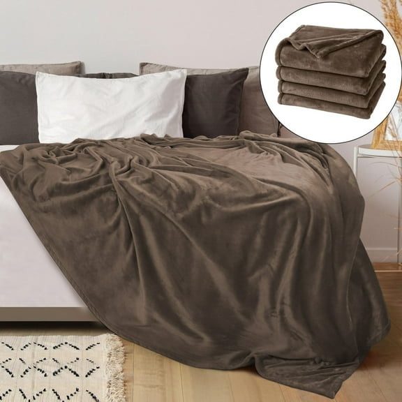 HmNPlay Luxurious Flannel Fleece Throw Blanket 70"x100" Oversized, Ultra-Soft Microfiber Plush Fuzzy Couch Bed Blanket, Anti-Static, Lightweight & Warm for All Seasons, Coffee Brown, Single Pack.