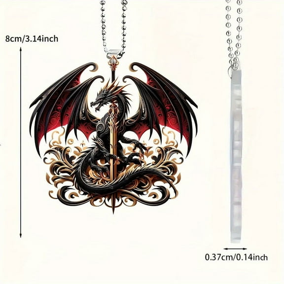 HmNPlay Magical Dragon Acrylic Pendant - Mystical Flat Keychain Charm for Bag Phone Accessories, High-Gloss Premium Acrylic Art Decor (Includes Rope)​