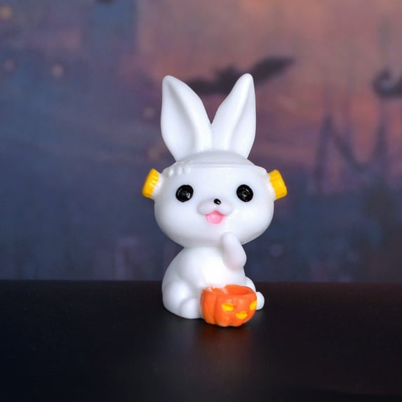 HmNPlay Mini Resin Halloween Figures - Cute Rabbit & Pumpkin Miniatures - Stable Fade-Resistant Decor for Desktop Home & Photography - Novelty Village Accessories