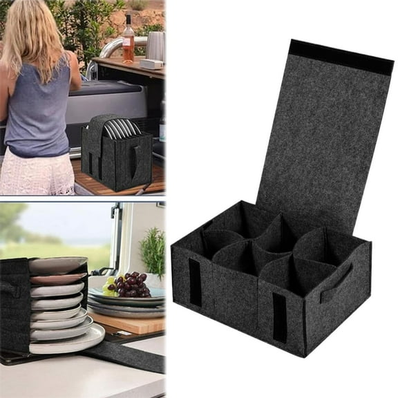 HmNPlay Padded Dinnerware Storage Container Plate and Cup Organizer for RV Kitchen Accessories Camping Motorhome Travel Holds 8 Plates 6 Cups