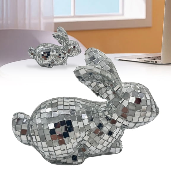 HmNPlay Reflective Easter Bunny Ornament Modern Animal Statue Dazzling Stage Props for Home Wedding Birthday Party Decoration