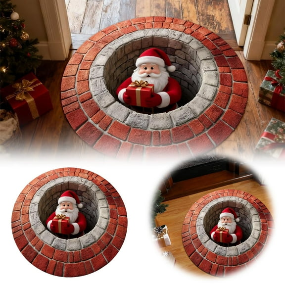 HmNPlay Santa Gnome 3D Optical Illusion Christmas Area Rug Non-Slip Floor Mat 40x40cm Indoor Bedroom Living Room Accent Carpet