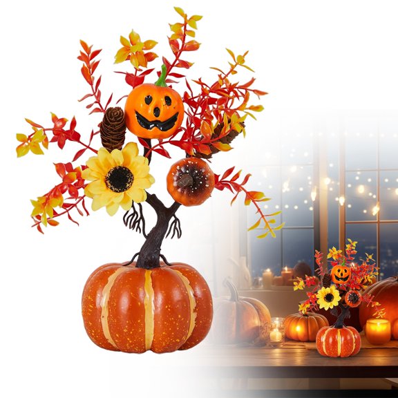 HmNPlay Self-Adhesive Artificial Pumpkin Tree Fall Table Decor - Child-Safe Peel & Stick Removable Wall Decor, Multicolor Fade-Resistant Thanksgiving Centerpiece for Home, Nursery, Living Room