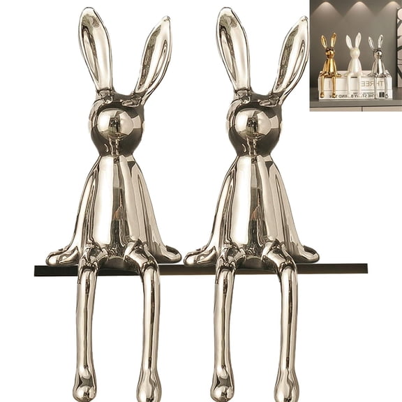 HmNPlay Sitting Bunny Figurine Shelf Sitter Easter Decor Modern Animal Statue for Living Room Home Office Desktop Cabinet Ornament Gift