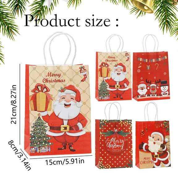 HmNPlay Small Christmas Gift Paper Bags 10 Pack with Handle, Small Size Holiday Treat Goody Favor Wrapping for Trinkets, Gifts & Candy
