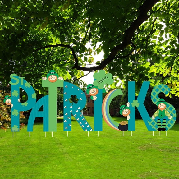 HmNPlay St. Patrick's Day Decorations Outdoor Yard Signs with Stakes Shamrock Leprechaun Garden Lawn Decor Irish Festival Party Supplies Holiday Gift for Home