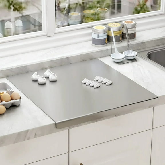 HmNPlay Stainless Steel Cutting Board with Lip Heavy Duty Metal Chopping Block Non Stick Pastry Board for Kneading Dough Countertop Protector for Kitchen Meat Vegetable Baking