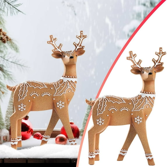 HmNPlay Standing Sitting Christmas Reindeer Statue Brown Resin Deer Figurine Holiday Home Tabletop Mantel Xmas Decoration Gift Keepsake**