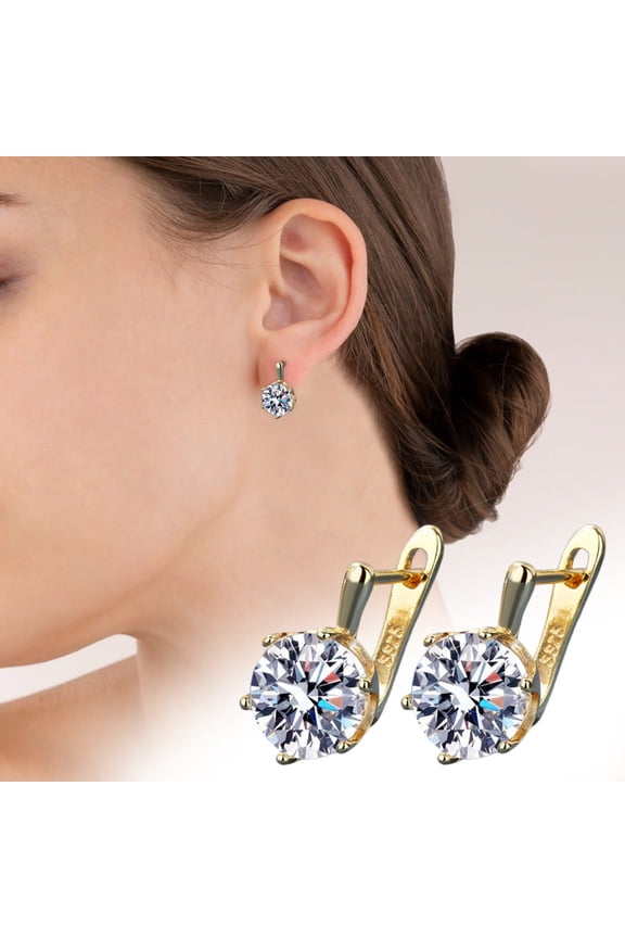 Trendy Zircon Huggie Earrings Large Main Stone Statement Studs Fashion Jewelry for Women Valentine's Day Gift for Wife Mom Wedding Anniversary Present