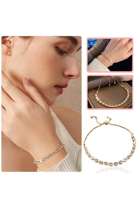 Water Drop Rhinestone Bracelet Friendship Jewelry Teardrop Bangle Adjustable Wristband Valentine's Day Gifts for Women Wife Sisters Best Friend Anniversary Birthday Present