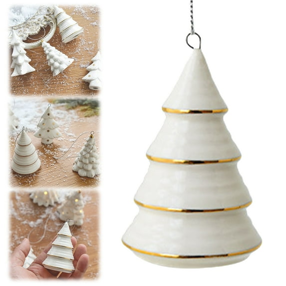 HmNPlay White Ceramic Christmas Tree Ornament 1Pcs Porcelain Hanging Decoration for Holiday Home Indoor Modern Xmas Decor Gift Idea (155 Characters)