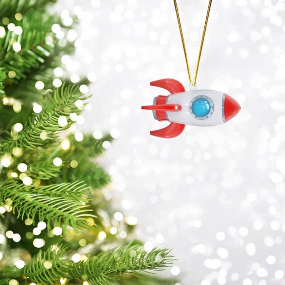 HmNPlay Wooden Planet Astronaut Rocket Christmas Ornaments Hanging Decor 1pc Unique Xmas Tree Decoration for Home Holiday Wall Gift