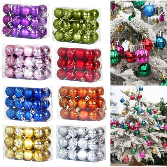 Hmgxay 1.2" Christmas Tree Ornaments, Hanging Christmas Balls Set with 24 Colorful Plastic Ornaments, Shatterproof Xmas Decorations in Gift Box(White)