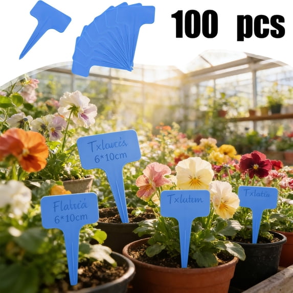Hmgxay 100pcs Plastic Herb Labels, T-Type Garden Markers, Waterproof Plant Tags, Durable Garden Stickers for Outdoor Use(Blue)