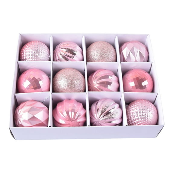 Hmgxay 12PC 2.4" Christmas Ball Ornaments, 12-Piece Holiday Baubles Set for Tree Decoration, Assorted Shatterproof Xmas Hanging Decorations(Pink)