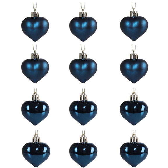 Hmgxay 12PC 2" Heart-shaped Christmas Ornaments, Romantic Heart-shaped Decorations for Holiday Trees, Cute Heart Baubles for Festive Celebrations(Dark Blue)