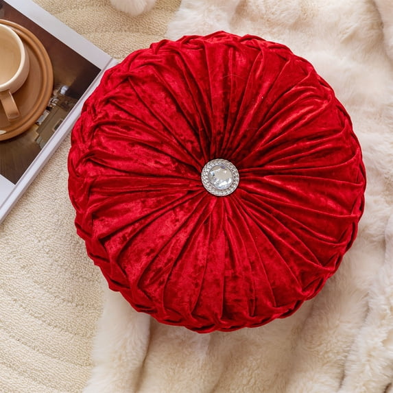 Hmgxay 14" Round Ice Flower Velvet Cushion, Decorative Sofa Pillow, Bedside Futon Pillow(Red)